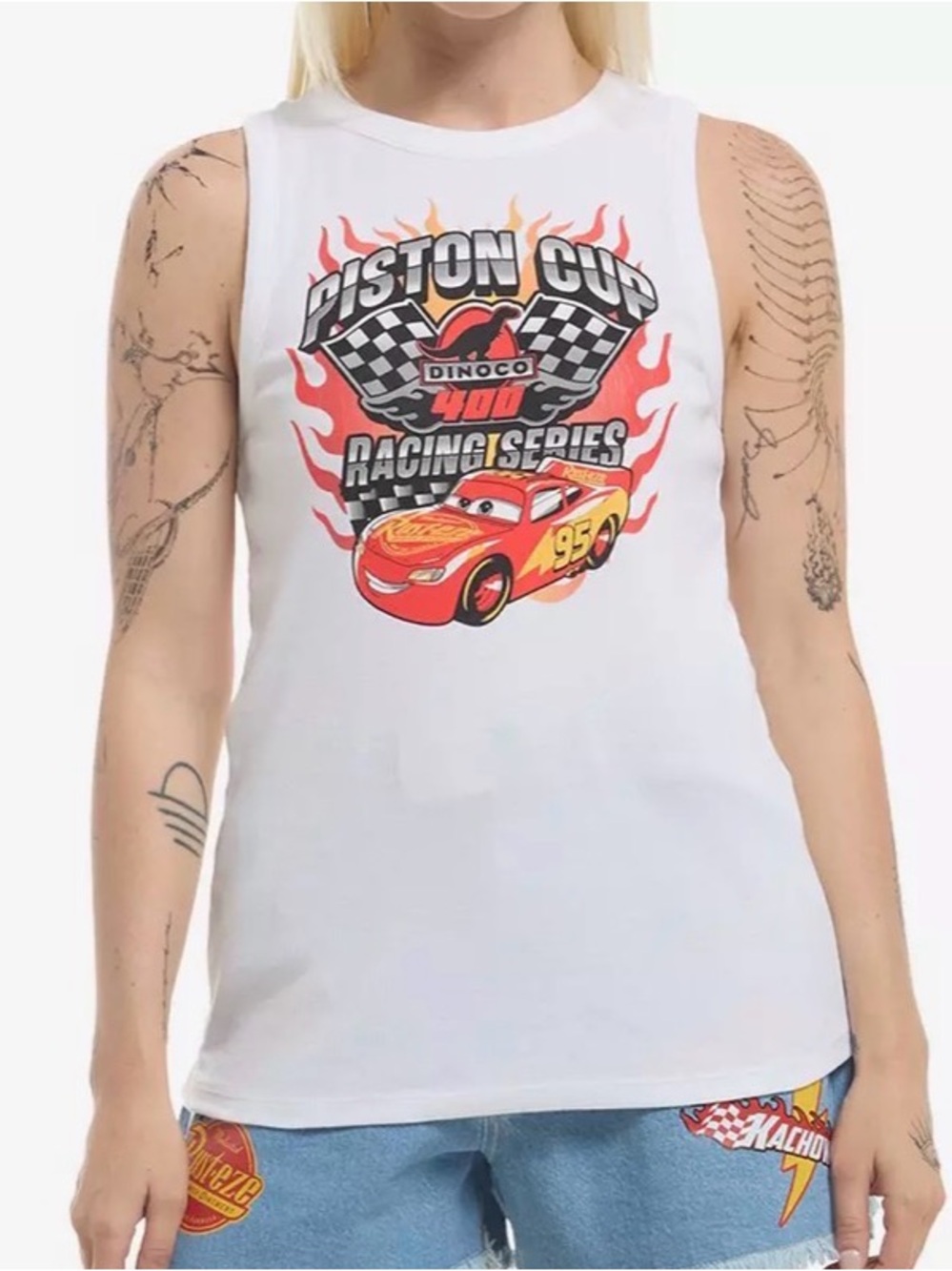 NWT Disney Pixar Cars Lightning McQueen Racerback Juniors Tank Top Size XL